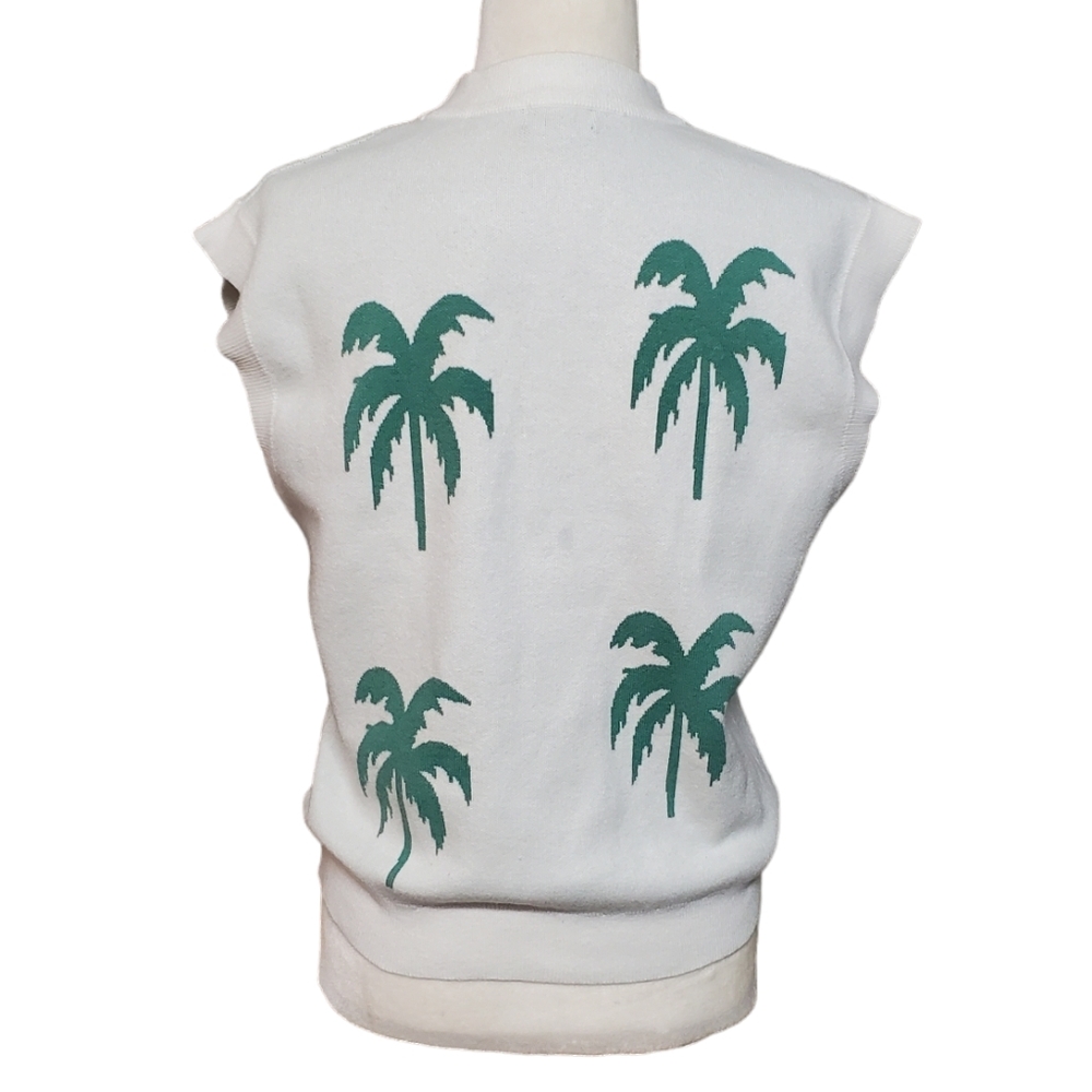 Ontwelfth Sweater Vest Womens Size XLarge Green Rhinestone Palms Pullover Vest - Picture 4 of 11